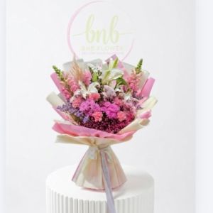 Pastel Dream White Lily & Pink Snapdragons Wrapped Bouquet