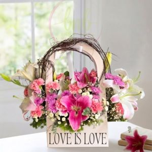 Love Is Love Premium Floral Basket with Lilies & Carnations