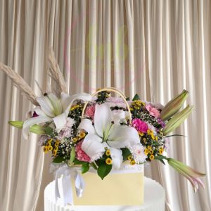 White Lily & Yellow Chamomile Luxury Box Arrangement